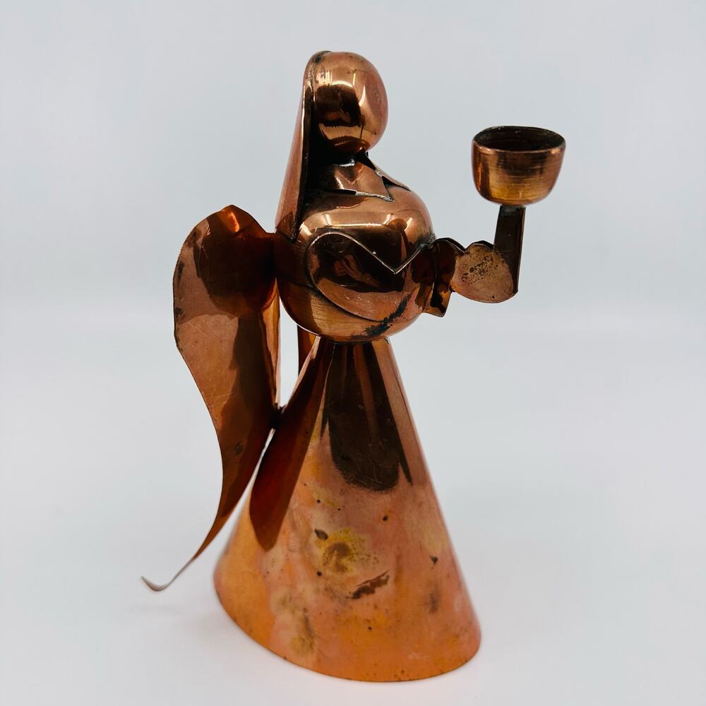 Brass Angel Candle Holder Mid Century Modern Sculptural Figurine Vintage Decor